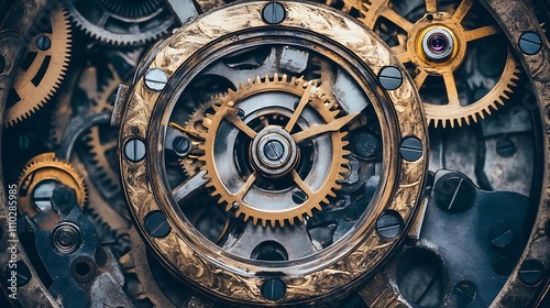 Close-up of intricate clockwork gears and mechanisms.