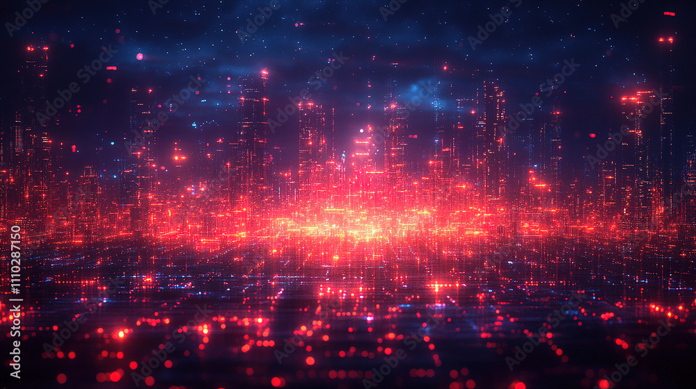 Futuristic cityscape illuminated by vibrant red lights under a starry night sky. Generative AI Futuristic cityscape illuminated by vibrant red lights under a starry night sky. Generative AI