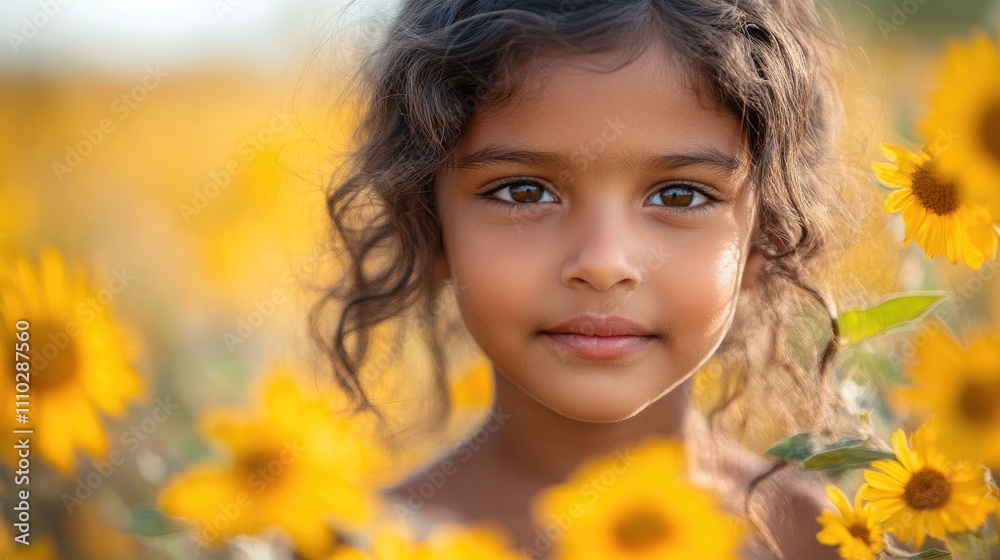 Indian girl surrounded by vibrant sunflowers in a picturesque farm field, capturing innocence and the beauty of nature. Indian girl surrounded by vibrant sunflowers in a picturesque farm field, capturing innocence and the beauty of nature.