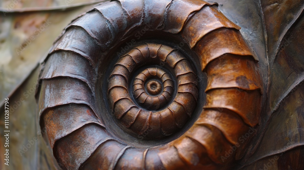 Intricate details of a bronze spiral sculpture showcasing nature's geometric beauty and artistic craftsmanship Intricate details of a bronze spiral sculpture showcasing nature's geometric beauty and artistic craftsmanship