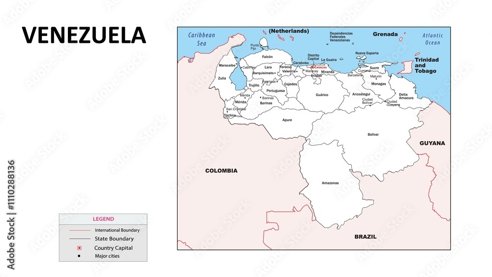 Fototapeta Venezuela Map. State map of Venezuela. Administrative map of Venezuela with state and capital in white color.