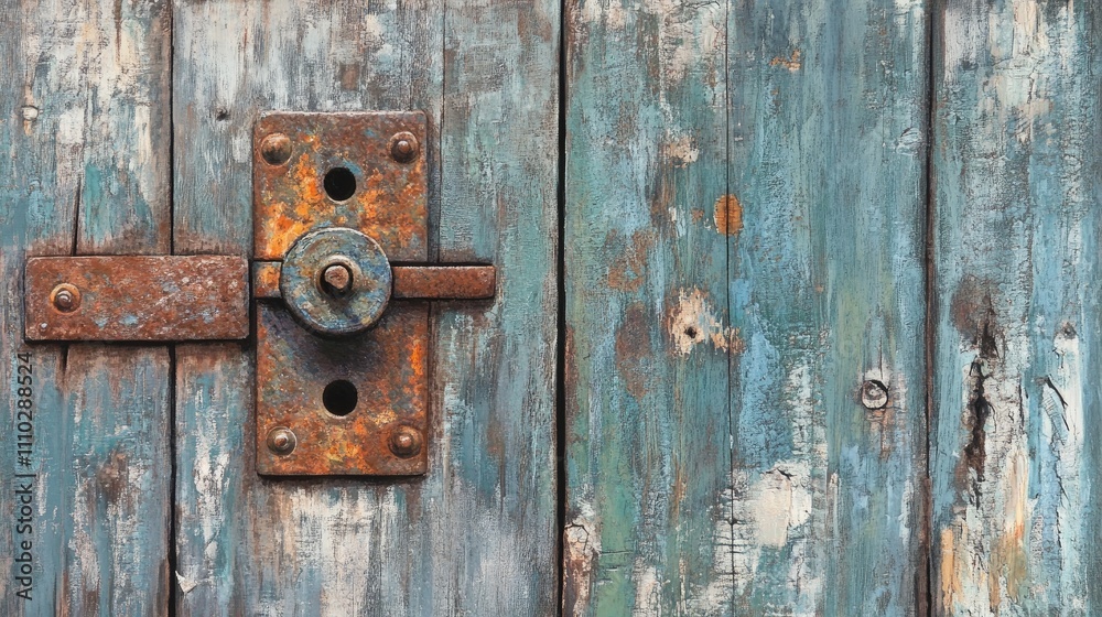 Rusty padlock on an aged wooden barn door showcasing weathered textures and rustic charm Rusty padlock on an aged wooden barn door showcasing weathered textures and rustic charm