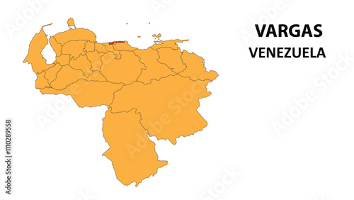 Vargas Map is highlighted on the Venezuela map with detailed state and region outlines. photo