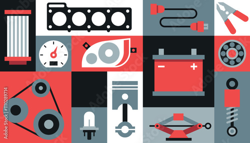 Car parts background vector. Geometric pattern, auto shop, auto service.