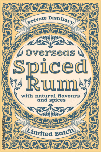 Spiced Rum - ornate vintage decorative label
