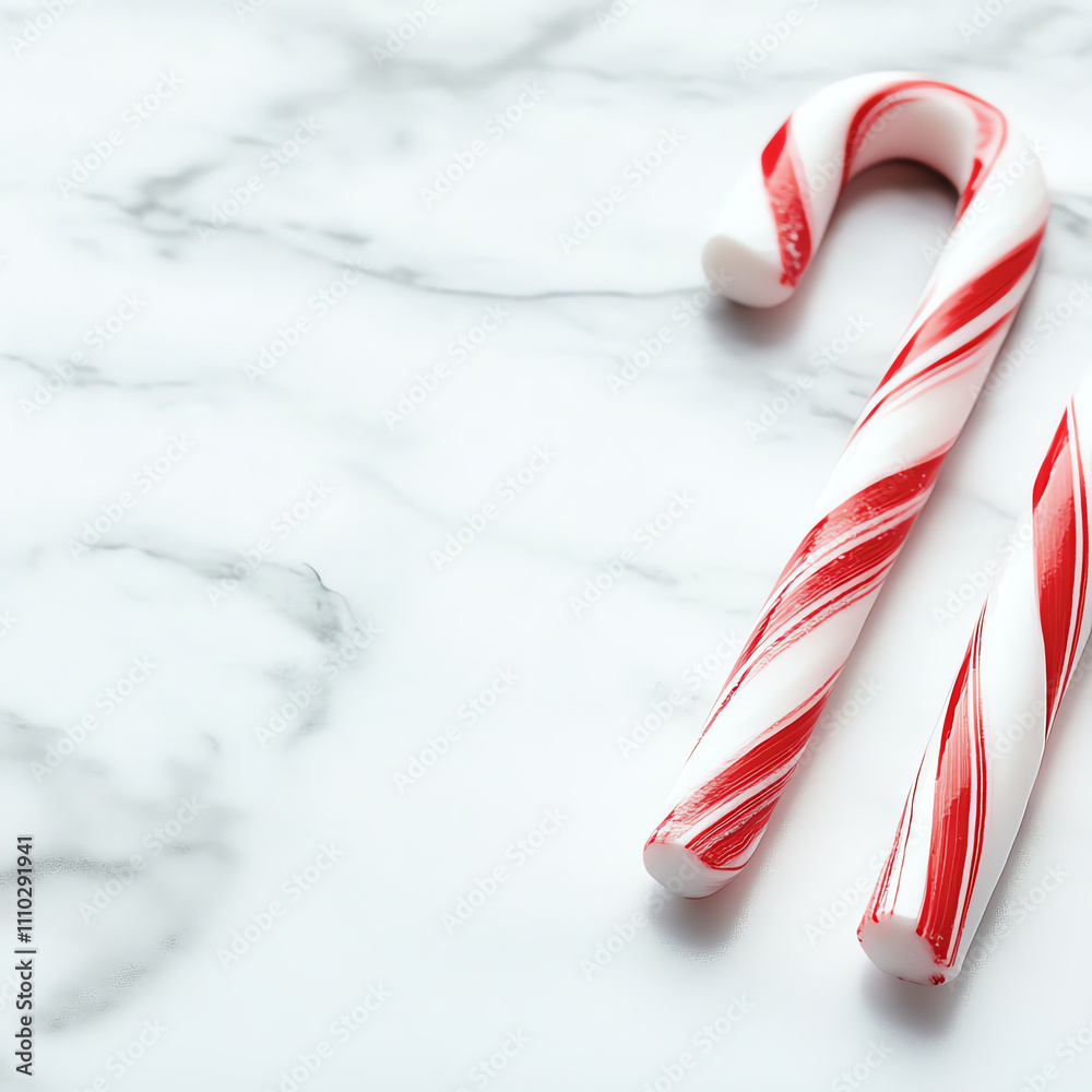 Obraz premium Candy canes on marble surface, perfect for festive occasions and holiday decorations.