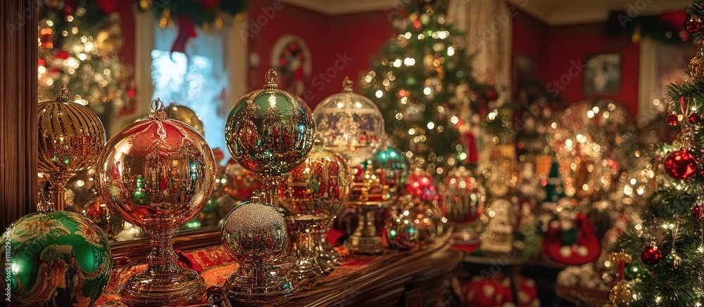 Festive Interior Decor with Elegant Holiday Ornaments and Christmas Tree in Cozy Home Setting Festive Interior Decor with Elegant Holiday Ornaments and Christmas Tree in Cozy Home Setting