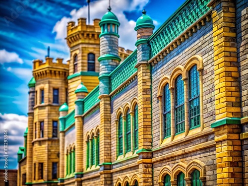 Detailed Macro Photography of the Joliet Correctional Center in Illinois Showcasing Architectural Features, Textures, and Surroundings Captured in Stunning Close-Up Imagery photo