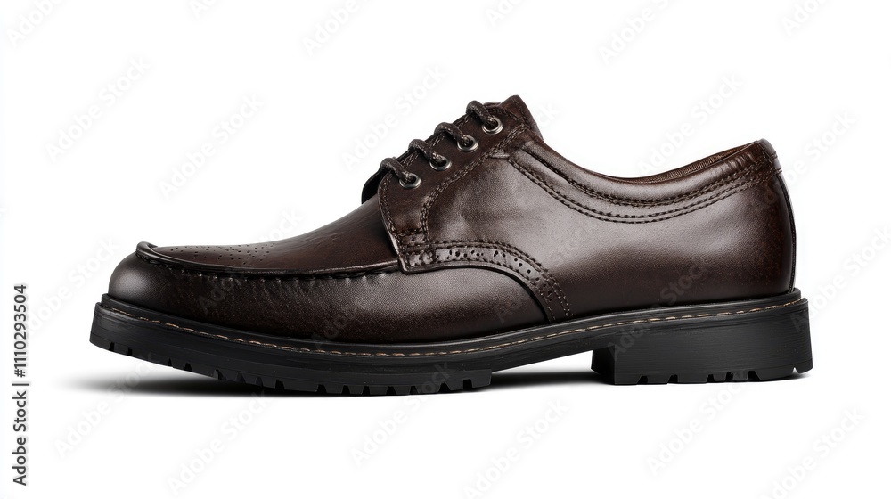 Men's dark brown leather dress shoe with lace-up detail on a clean white background showcasing elegant footwear design and craftsmanship. Men's dark brown leather dress shoe with lace-up detail on a clean white background showcasing elegant footwear design and craftsmanship.