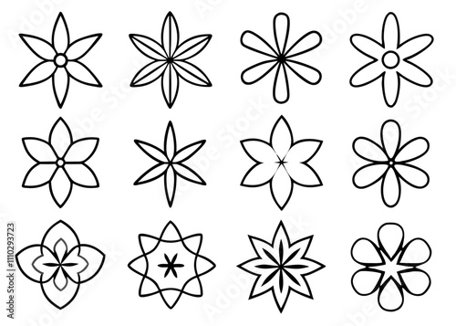 simple flower icons. incredible flower icons art. simple flower vector.Graphic Flower and Leaves Icons