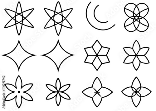 simple flower icons. incredible flower icons art. simple flower vector.Graphic Flower and Leaves Icons