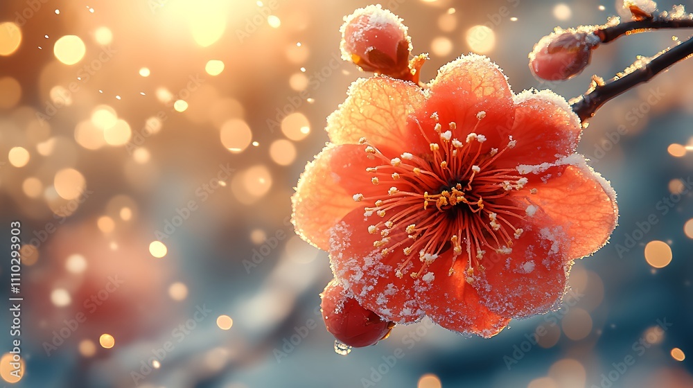 Frosty Peach Blossom in Winter Sunlight Frosty Peach Blossom in Winter Sunlight