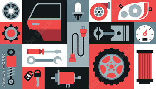 Car parts background vector. Geometric pattern, auto shop, auto service.