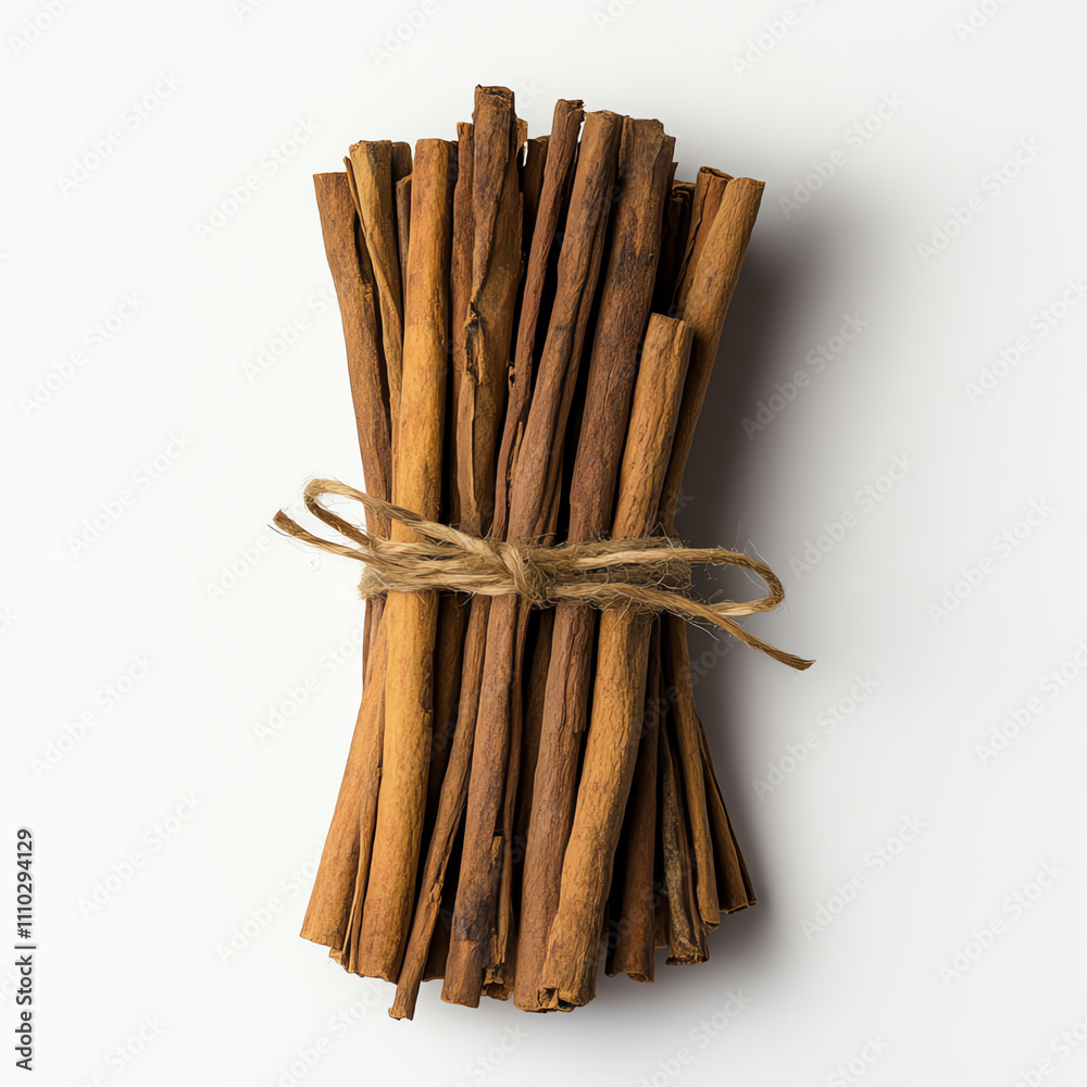 Bundle of cinnamon sticks tied with twine, perfect for culinary use or decoration. Bundle of cinnamon sticks tied with twine, perfect for culinary use or decoration.