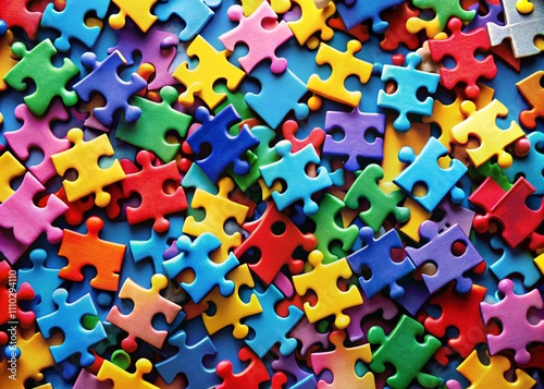 Different Puzzle Pieces on a Colorful Background Representing the Concept of Autism Spectrum Disorder, Symbolizing Diversity and Understanding in the Autistic Community