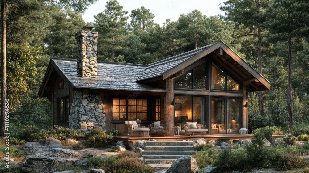 Rustic cabin with a stone chimney Rustic cabin with a stone chimney