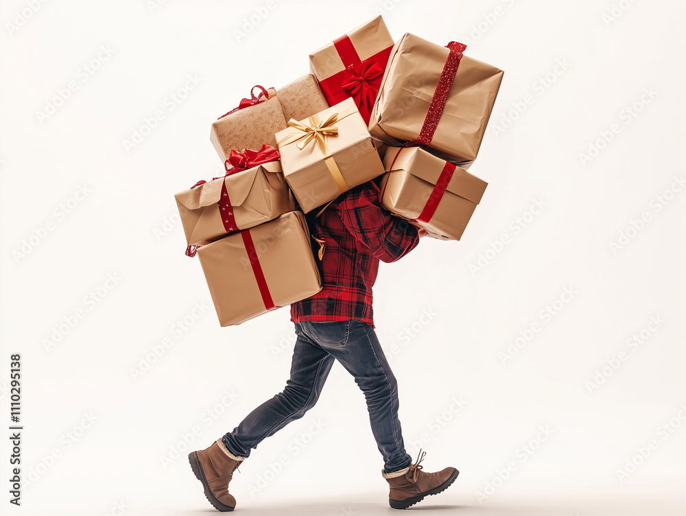 A man is carrying a lot of boxes A man is carrying a lot of boxes
