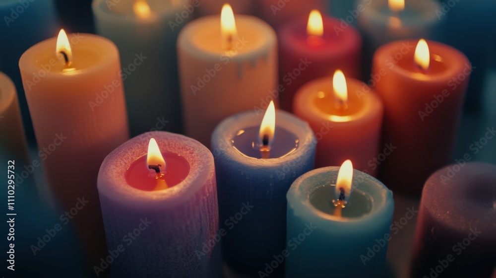 Different colored candles burning together, symbolizing the light and warmth of inclusivity, minimalistic photography style Different colored candles burning together, symbolizing the light and warmth of inclusivity, minimalistic photography style