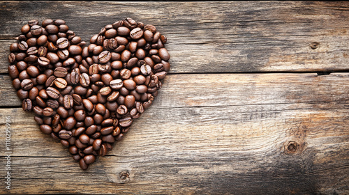 Coffee beans arranged in a heart shape symbolize warmth love and passion evoking a sense of connection energy and the comforting embrace of coffee's aromatic allure