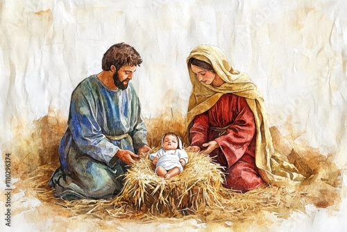Nativity scene bethlehem religious art stable warm atmosphere birth of jesus