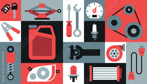 Car parts background vector. Geometric pattern, auto shop, auto service.