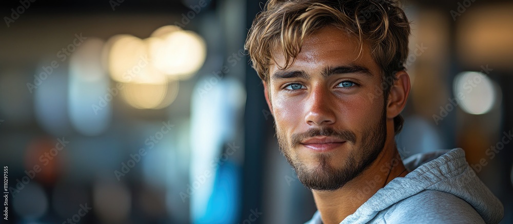 Young man in gym with sportswear enjoying hydration and smiling confidently while promoting a healthy lifestyle. Young man in gym with sportswear enjoying hydration and smiling confidently while promoting a healthy lifestyle.