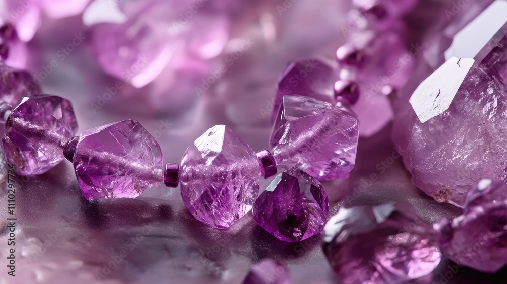 Fototapeta premium Handcrafted amethyst crystal necklace showcasing exquisite gemstone details for online jewelry promotion