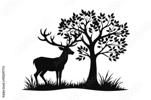 Deer silhouette with under tree I.eps