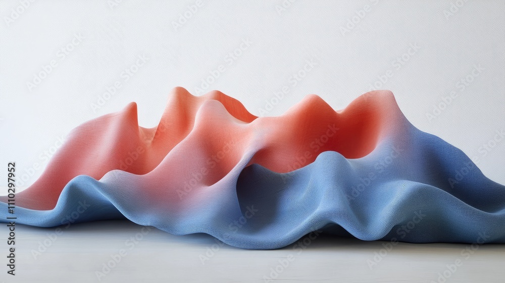 Close-up of a wavy fabric flag in soft red and blue hues, elegantly draped on a smooth surface, showcasing texture and folds, abstract design, artistic, textile patterns. Close-up of a wavy fabric flag in soft red and blue hues, elegantly draped on a smooth surface, showcasing texture and folds, abstract design, artistic, textile patterns.