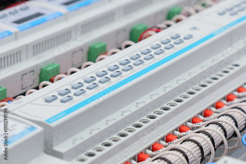 A relay module for managing loads over the data bus. Close-up. Soft focus. photo