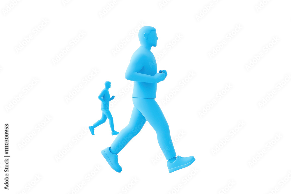 Two stylized figures in blue are depicted in motion, one walking briskly while the other jogs, showcasing dynamic movement. Two stylized figures in blue are depicted in motion, one walking briskly while the other jogs, showcasing dynamic movement.
