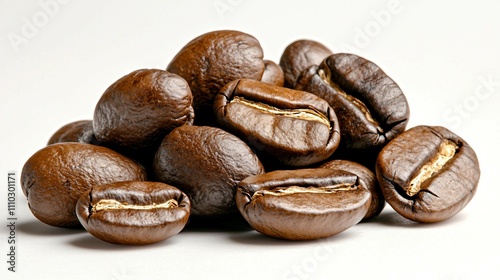 Freshly Roasted Coffee Beans Piled on White Background for Aroma