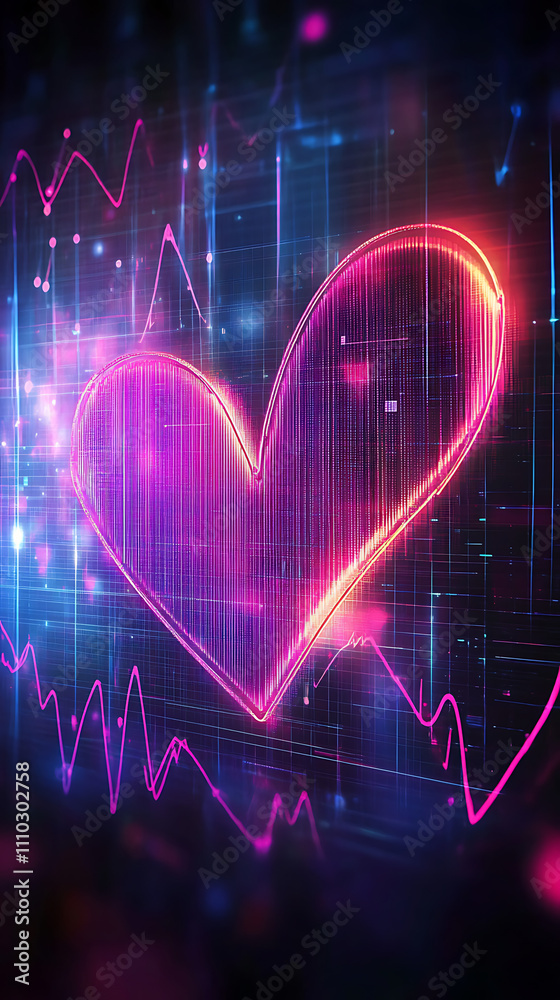 A vibrant digital heart symbol with a glowing effect, surrounded by abstract data visuals. A vibrant digital heart symbol with a glowing effect, surrounded by abstract data visuals.
