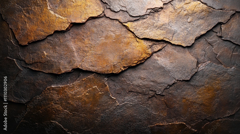 A textured surface of layered brown and gray slate stones, conveying a natural, earthy aesthetic. A textured surface of layered brown and gray slate stones, conveying a natural, earthy aesthetic.