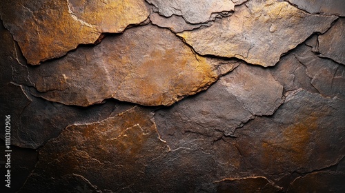 A textured surface of layered brown and gray slate stones, conveying a natural, earthy aesthetic.