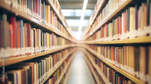 Diverse books arranged neatly on shelves in a library, symbolizing the wealth of knowledge and perspectives in literature, minimalistic photography style photo