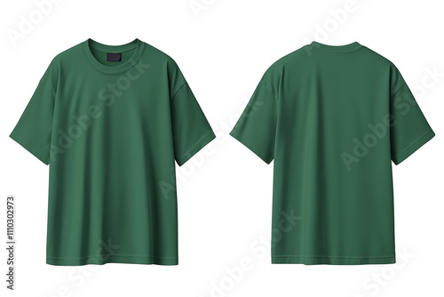 Unisex Green Oversized T-shirt Front and Back in White Background for Mockups
