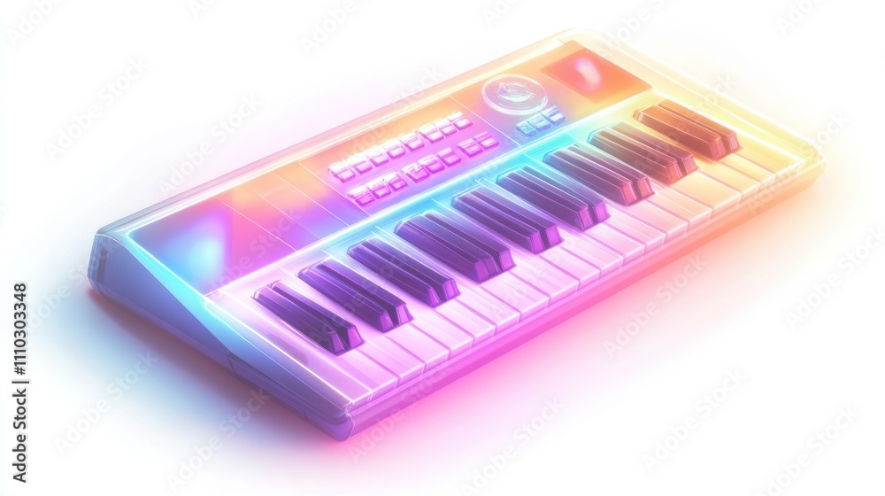 Vector rendering of a futuristic holographic keyboard with semi-transparent design, white background Vector rendering of a futuristic holographic keyboard with semi-transparent design, white background