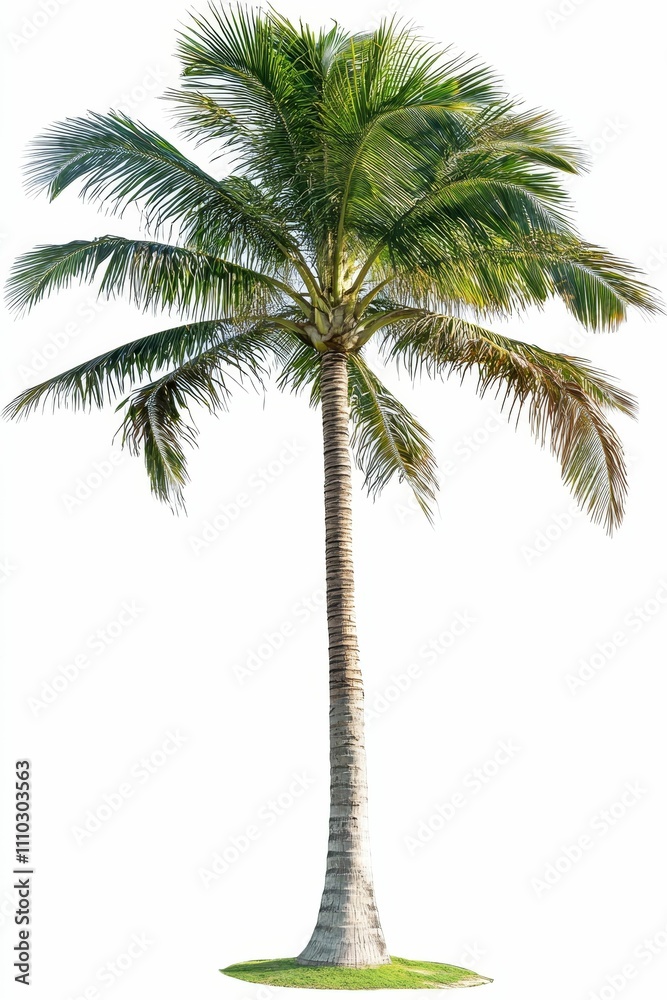 Fototapeta premium Tall tropical tree, lush green fronds, isolated.
