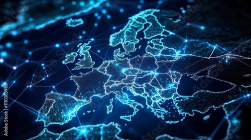 Digital map Europe dark blue background made up abstract scandinavia