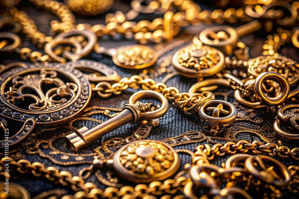 Elegant Chain and Belt Pattern Design with Keys, Perfect for Fashion and Textile Applications, Showcasing Intricate Details in a Stylish Composition for Creative Projects Elegant Chain and Belt Pattern Design with Keys, Perfect for Fashion and Textile Applications, Showcasing Intricate Details in a Stylish Composition for Creative Projects
