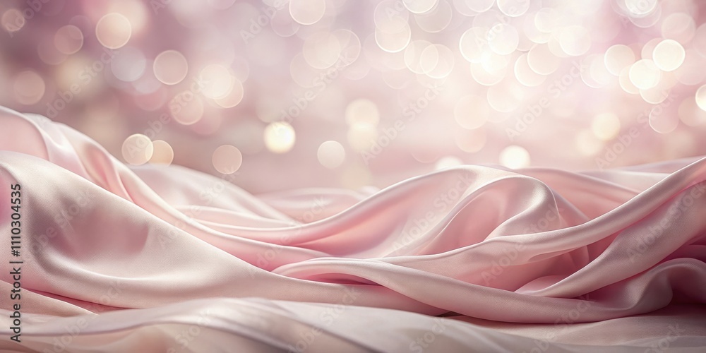 Soft Pink Silk Fabric Draped with a Delicate Sheen Against a Blurred Background of Sparkling Lights