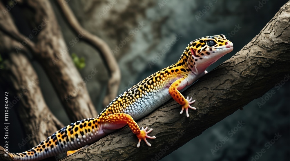 Leopard Gecko on Twigs: A Cinematic Nature Portrait Leopard Gecko on Twigs: A Cinematic Nature Portrait