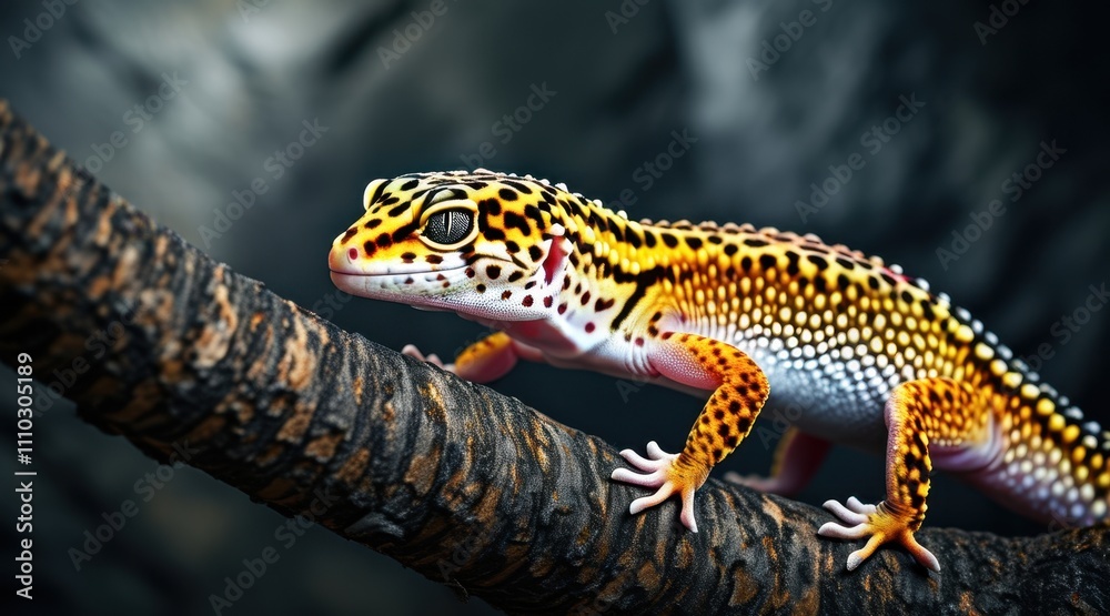 Leopard Gecko on Twigs: A Cinematic Nature Portrait Leopard Gecko on Twigs: A Cinematic Nature Portrait