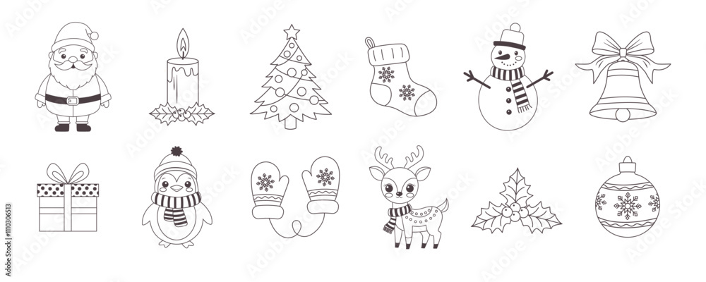 A set of Christmas illustrations. Suitable for winter and New Year themes. A set of Christmas illustrations. Suitable for winter and New Year themes.