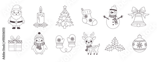 A set of Christmas illustrations. Suitable for winter and New Year themes.