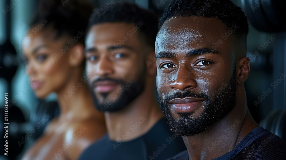 Motivated individuals in a weightlifting session, personal trainer providing encouragement Motivated individuals in a weightlifting session, personal trainer providing encouragement