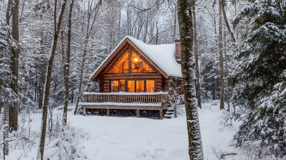 Log Cabin in Snow-Covered Woodlands Log Cabin in Snow-Covered Woodlands