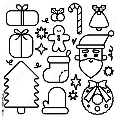 Set of isolated Cute Christmas element icon on transparent background
