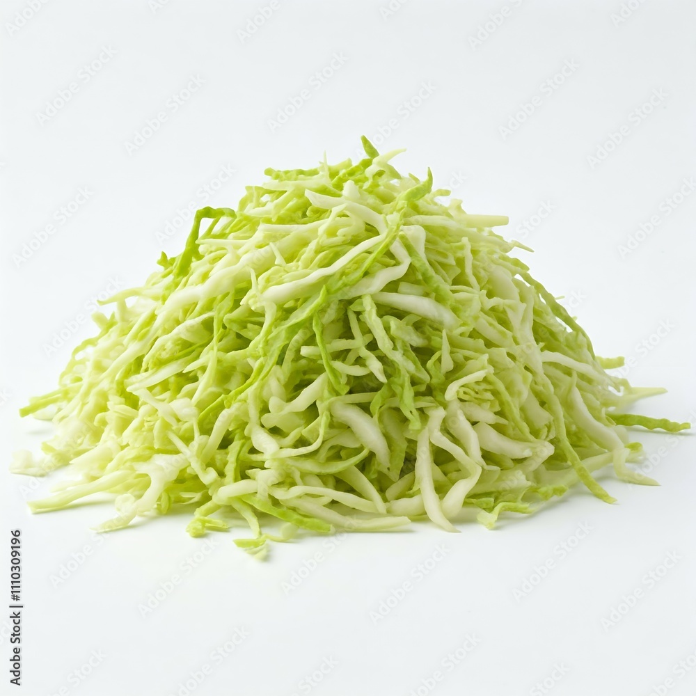 A pile of shredded cabbage on a white background. A pile of shredded cabbage on a white background.